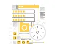 Grafika przedstawia elementy interfejsu użytkownika, paski postępu, zegar i ikonę folderu z kołem zębatym, sugerując procesy związane z wyszukiwarkami internetowymi.