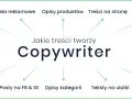Copywriting co to? Grafika pokazuje, że copywriter tworzy artykuły blogowe, hasła reklamowe, opisy produktów, teksty na stronę, teksty sponsorowane, sprzedażowe, posty na FB/IG, opisy kategorii, ulotki i artykuły eksperckie.