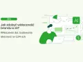 Grafika przedstawia osobę pracującą przy laptopie, analizującą wykresy i dane. Temat to "Jak zdobyć widoczność brandu w AI?", z sugestią, że Microsoft Bing może pomóc w budowaniu obecności w LLM-ach.