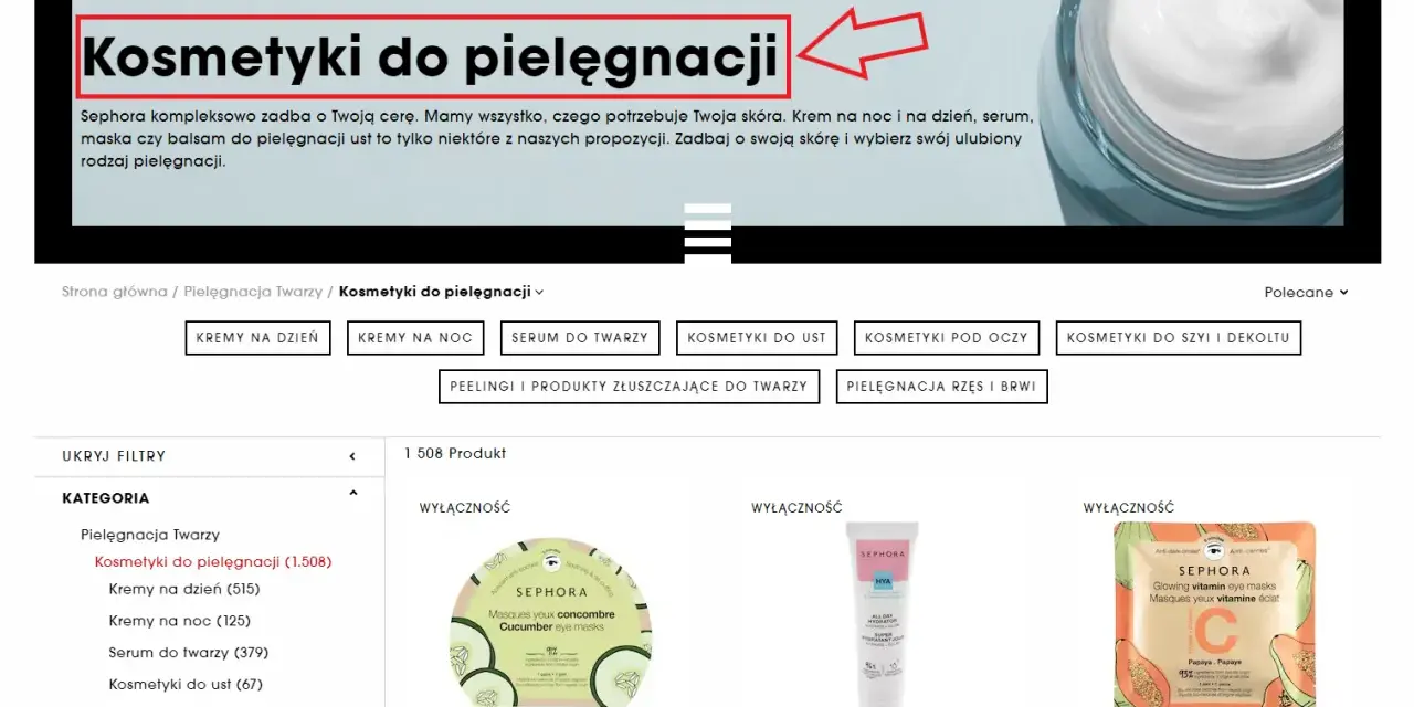 Nagłówek "Kosmetyki do pielęgnacji" zaprasza do świata dbania o cerę. Znajdziesz tu wszystko, czego potrzebuje Twoja skóra.