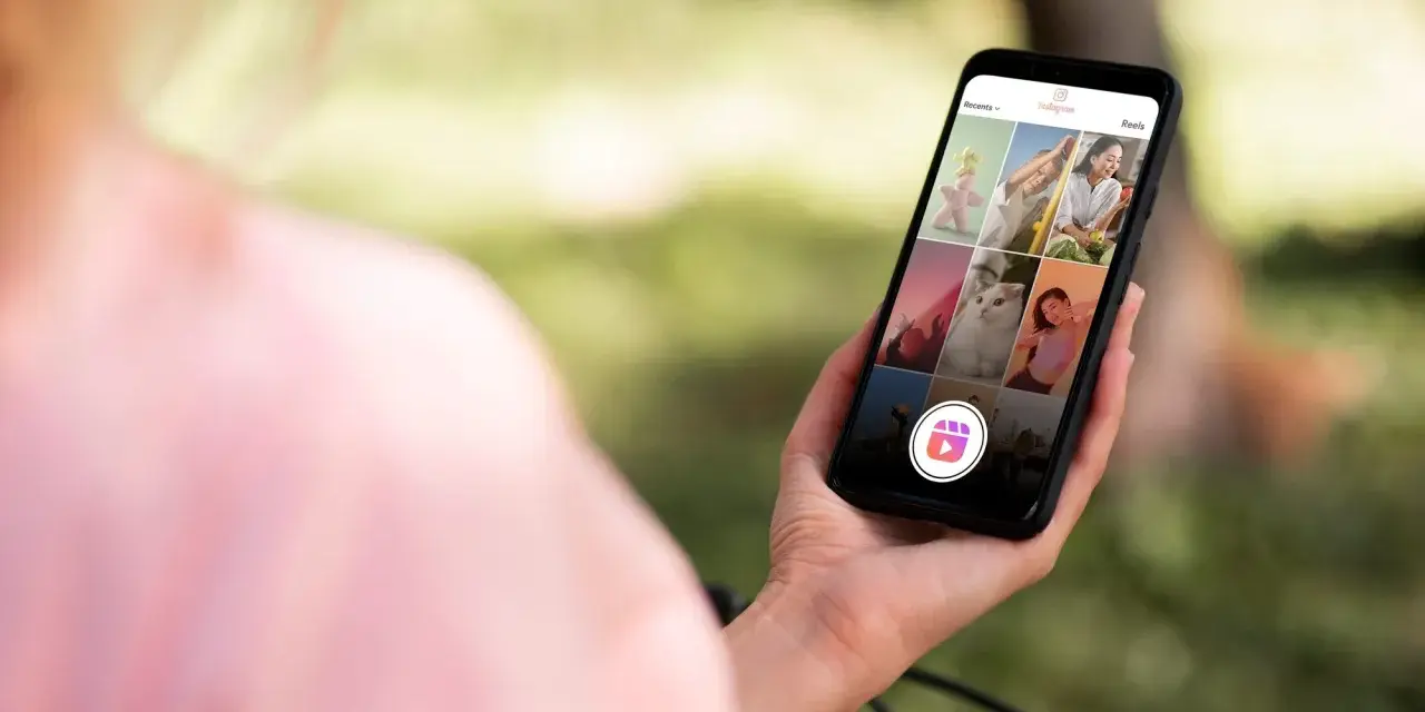 Osoba przegląda rolki na Instagramie, widząc zdjęcia kotów, ludzi i krajobrazów.