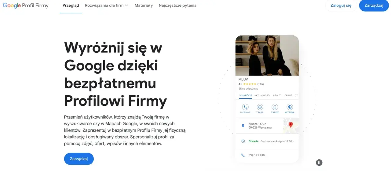 Strona Google Profil Firmy. Dowiedz się, jak usunąć firmę z Google, zarządzając swoim wpisem i prezentując ofertę.