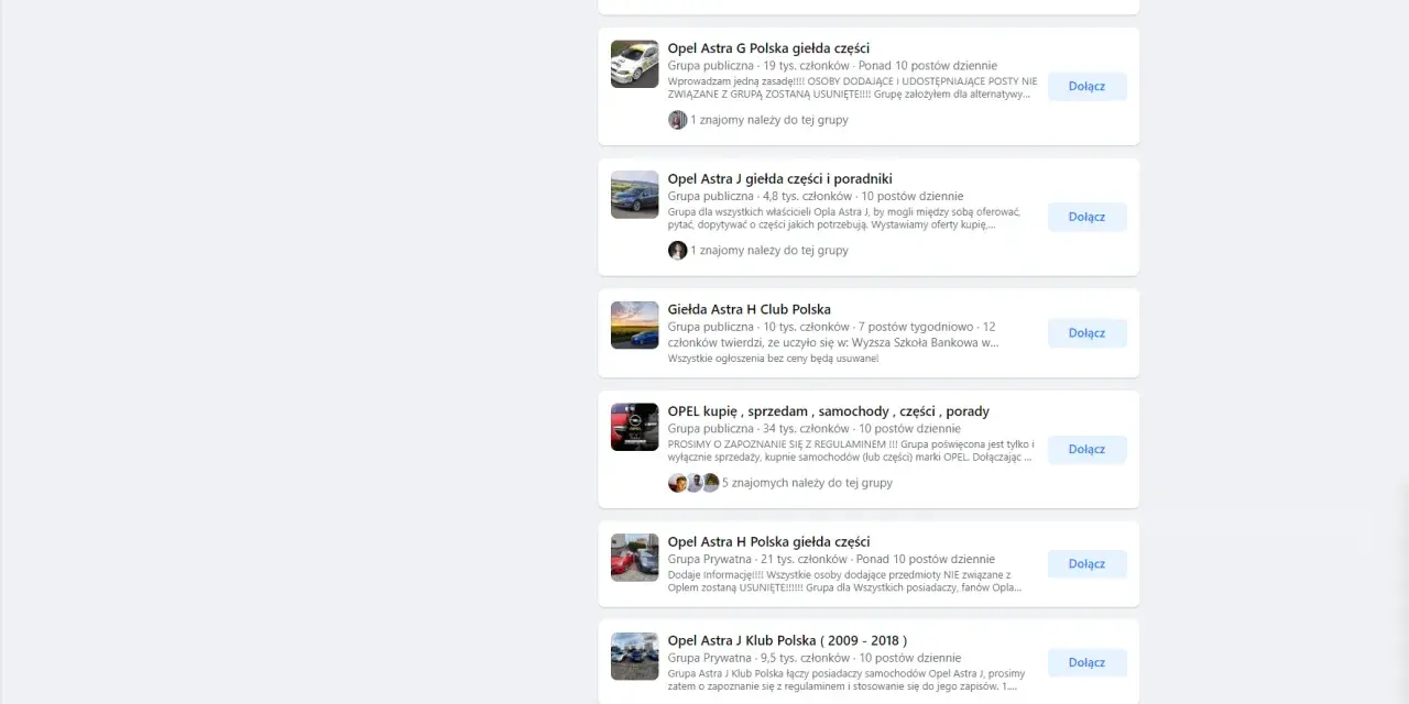 Grupy na FB dla fanów Opla Astry: giełdy części, porady, sprzedaż. Idealne miejsce na **blog osobisty na FB** dla miłośników marki.