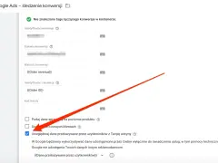 Ustawienia Google Ads: zaznaczono opcję "Uwzględniaj dane przekazywane przez użytkowników z Twojej witryny" dla lepszych konwersji rozszerzonych.
