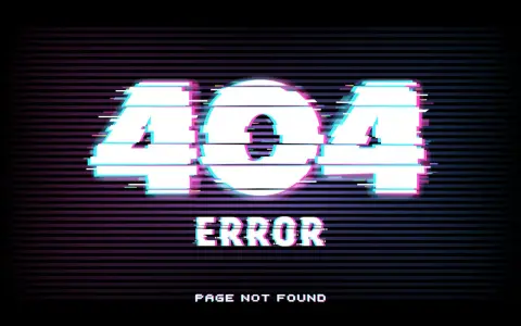 Strona 404 z efektem glitch. Widnieje napis "ERROR" i "PAGE NOT FOUND" na tle poziomych linii.