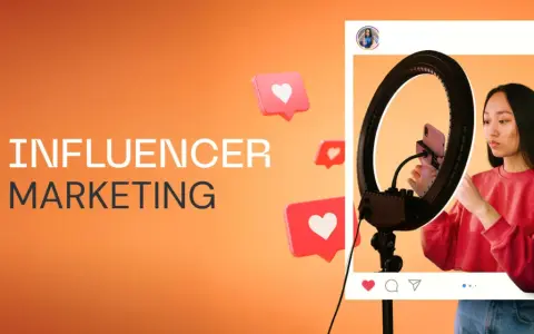 Influencer tworzy treści, budując **earned media**. Wokół niej pojawiają się serduszka, symbolizujące zaangażowanie odbiorców.