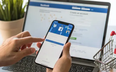 Ręce trzymają telefon z ekranem logowania Facebooka, obok laptopa. Zastanawiasz się, dlaczego strona na Facebooku jest niewidoczna?