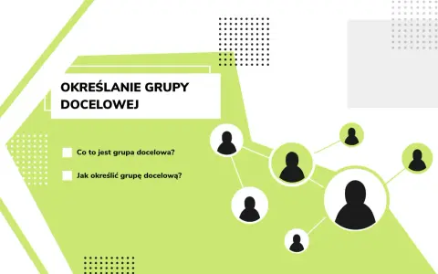 Określanie grupy docelowej: Co to jest grupa docelowa? Jak określić grupę docelową? Schemat połączeń między ikonami osób.