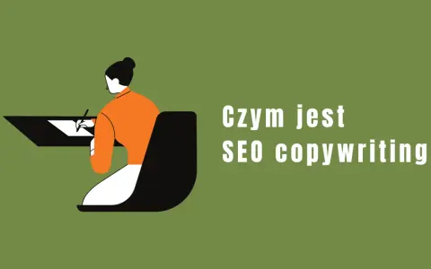 Grafika ilustruje osobę piszącą przy biurku, z tekstem "Czym jest SEO copywriting?".