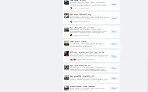 Grupy na FB dla fanów Opla Astry: giełdy części, porady, sprzedaż. Idealne miejsce na **blog osobisty na FB** dla miłośników marki.