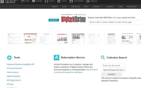 Archiwum stron internetowych Wayback Machine pozwala odkrywać miliardy zapisanych stron. Narzędzia i wyszukiwanie kolekcji ułatwiają dostęp.