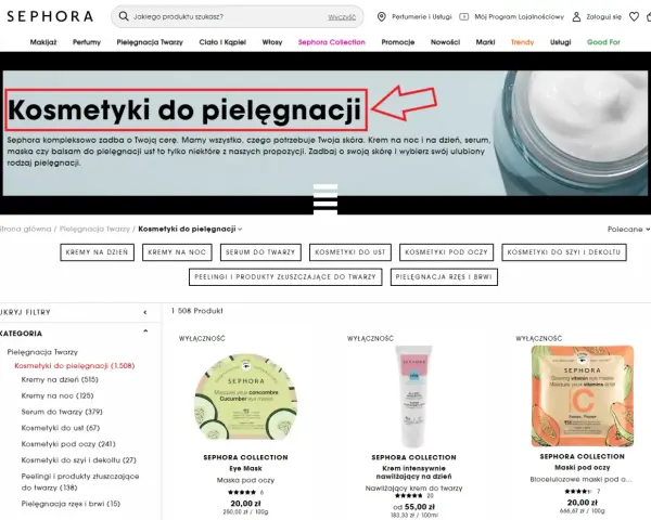 Nagłówek "Kosmetyki do pielęgnacji" zaprasza do świata dbania o cerę. Znajdziesz tu wszystko, czego potrzebuje Twoja skóra.