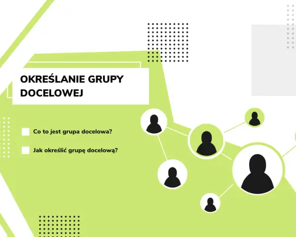 Określanie grupy docelowej: Co to jest grupa docelowa? Jak określić grupę docelową? Schemat połączeń między ikonami osób.