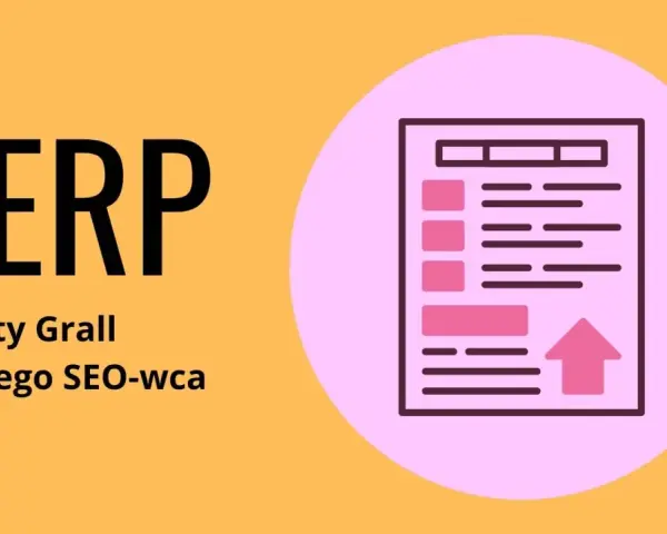 SERP, czyli wyniki wyszukiwania, to święty Graal każdego SEO-wca. Grafika przedstawia ikonę listy wyników z ikoną strzałki w górę.
