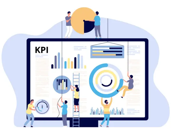 Ludzie budują wykresy i KPI, by osiągnąć cele marketingowe.