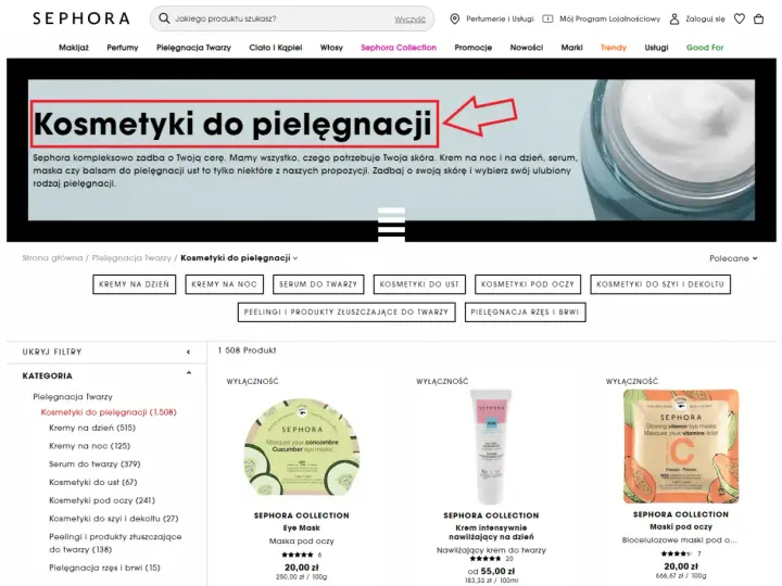 Nagłówek "Kosmetyki do pielęgnacji" zaprasza do świata dbania o cerę. Znajdziesz tu wszystko, czego potrzebuje Twoja skóra.