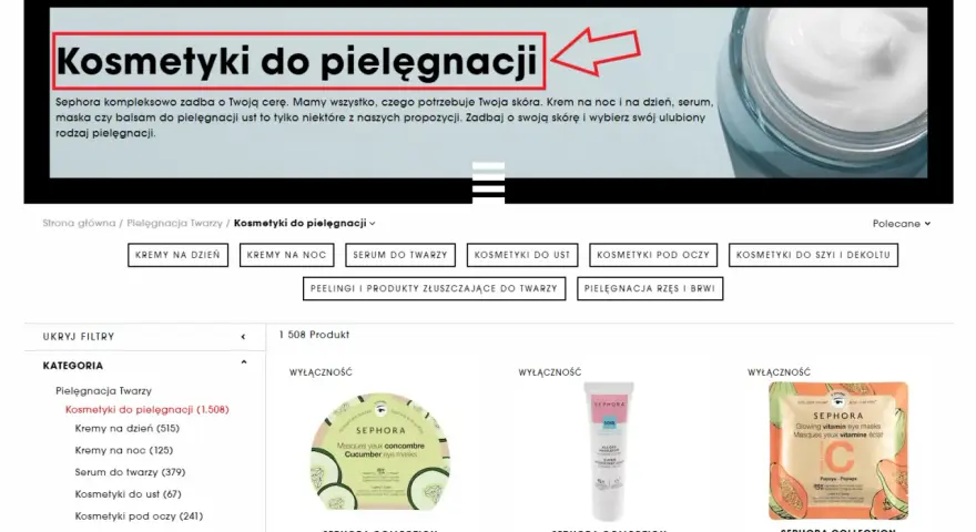 Nagłówek "Kosmetyki do pielęgnacji" zaprasza do świata dbania o cerę. Znajdziesz tu wszystko, czego potrzebuje Twoja skóra.
