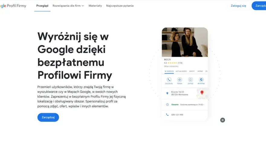 Strona Google Profil Firmy. Dowiedz się, jak usunąć firmę z Google, zarządzając swoim wpisem i prezentując ofertę.