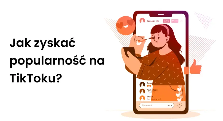Jak zyskać popularność na TikToku? Ilustracja pokazuje kobietę nagrywającą filmik, który może stać się viral na TikToku.