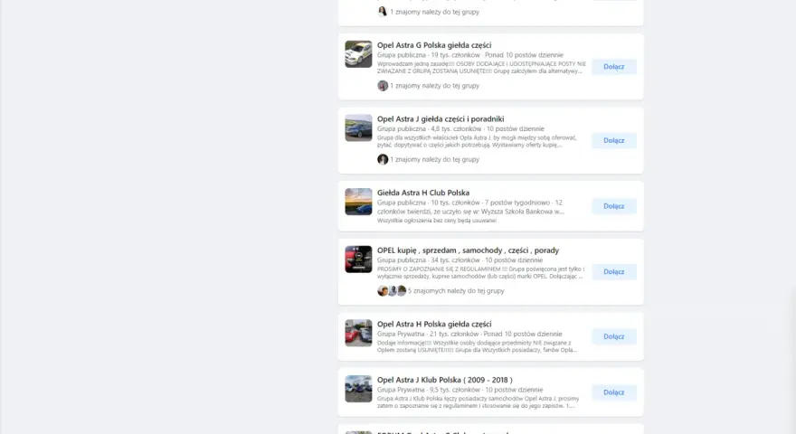 Grupy na FB dla fanów Opla Astry: giełdy części, porady, sprzedaż. Idealne miejsce na **blog osobisty na FB** dla miłośników marki.