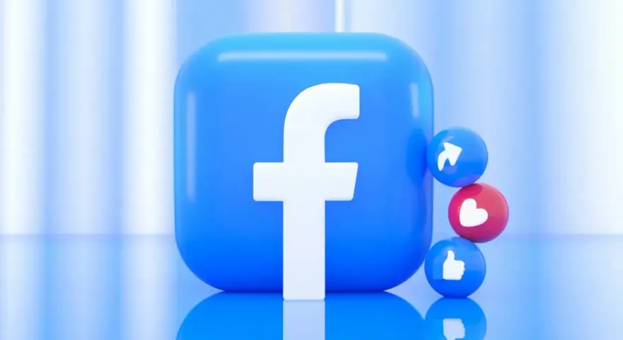 Ikona Facebooka z przyciskami "Lubię to", "Udostępnij" i "Serce". To idealna grafika na Twoją nazwę na FB.